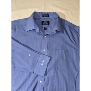 Stafford Dress Shirt 16.5 Blue Green Striped Long Sleeve Button Up Wrinkle Free